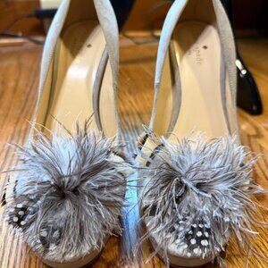 Kate Spade Suede Peep Toe Pumps with Feather Detail size 9.5